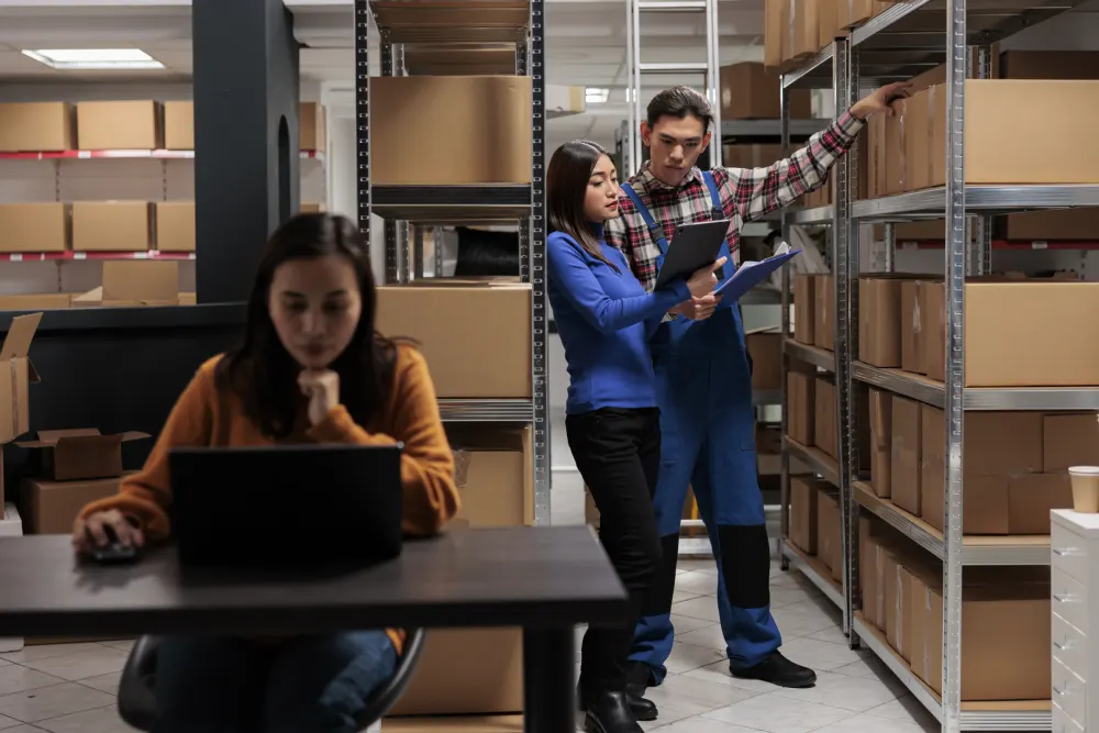 Warehouse team doing a quality and stock check