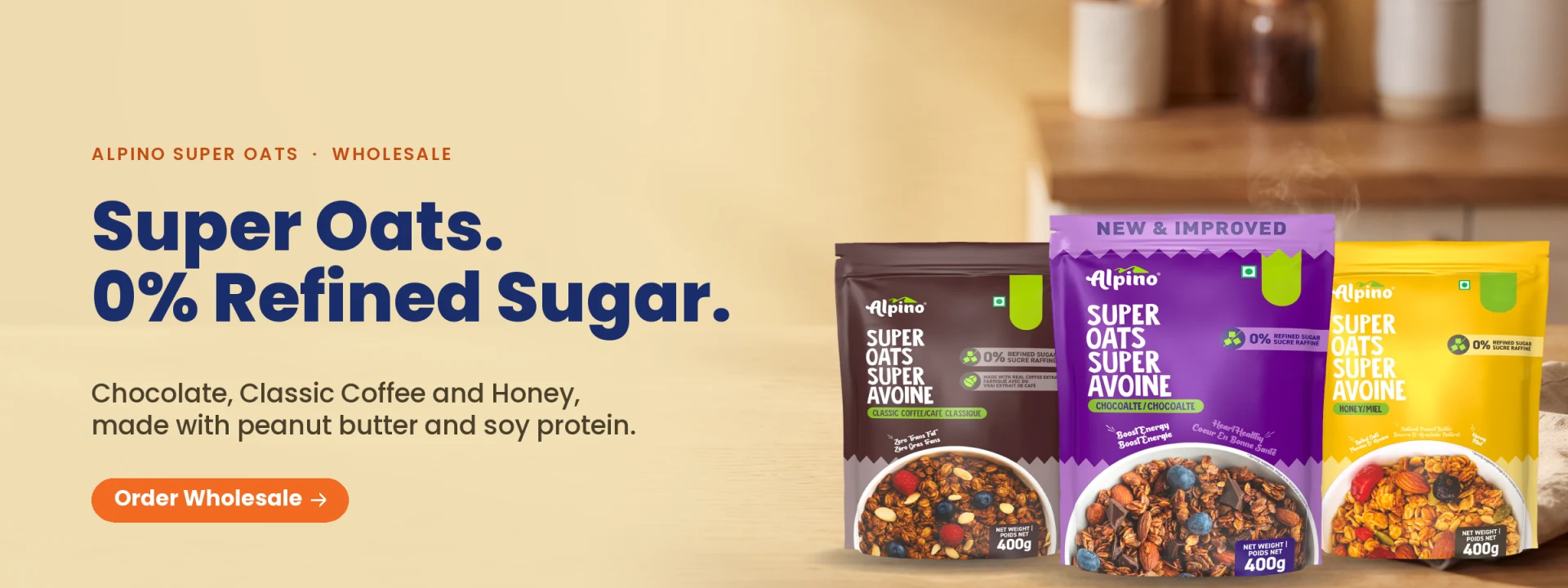 Alpino Super Oats with 0% refined sugar, wholesale oats distributor in Canada